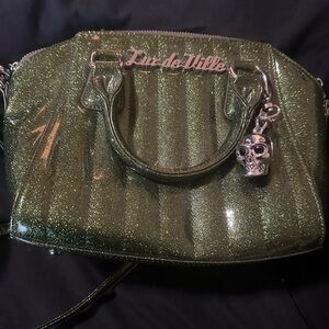 Lux de Ville Sparkling Green Satchel with Skull Charm
